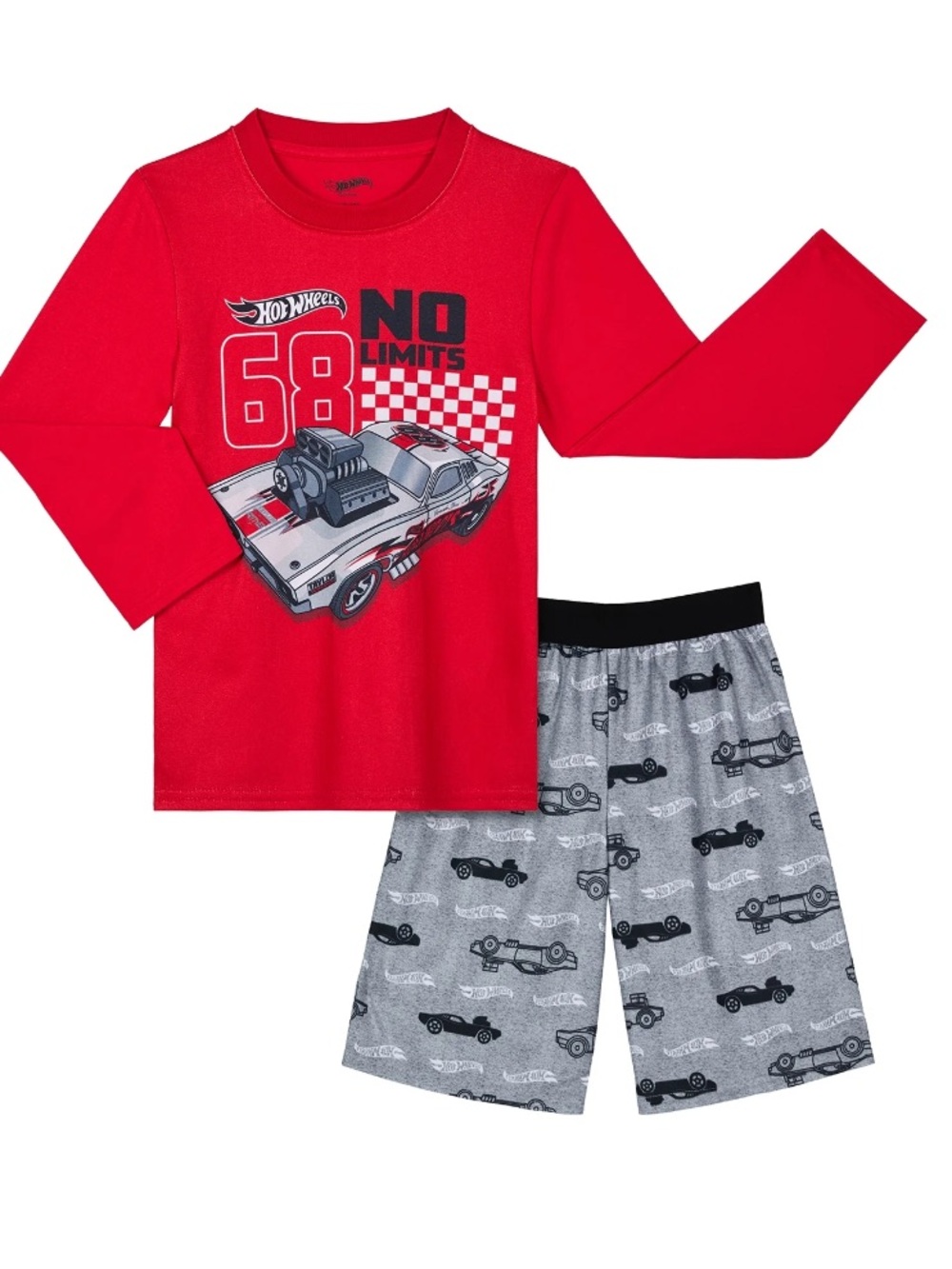 Hot Wheels Red 'No Limits' Kids Pajama Set with Gray Shorts